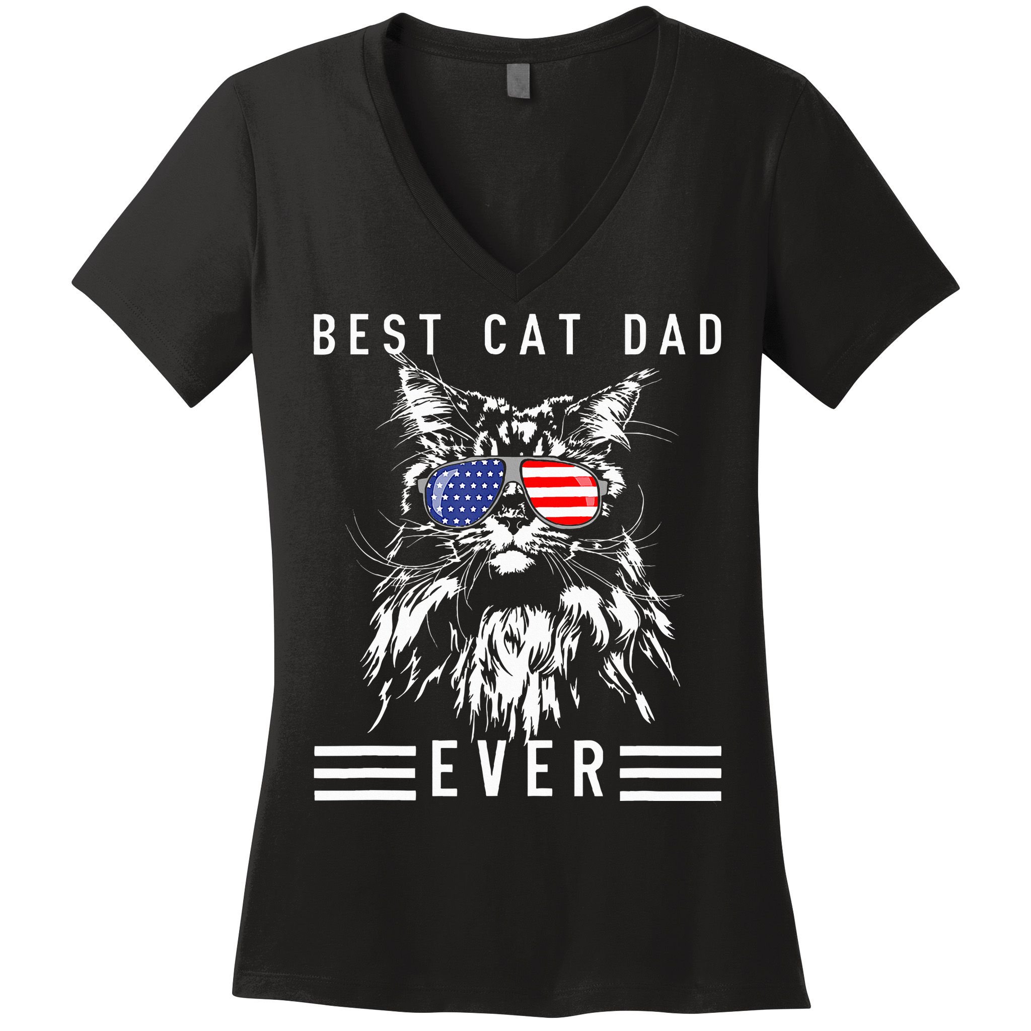 Funny Maine Coon Cat Best Cat Dad Ever Funny Cat Maine Coon Women's V-Neck T-Shirt