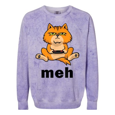 Funny Meh Cat Video Game Gift For Cat Lovers Colorblast Crewneck Sweatshirt