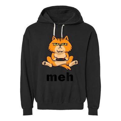 Funny Meh Cat Video Game Gift For Cat Lovers Garment-Dyed Fleece Hoodie