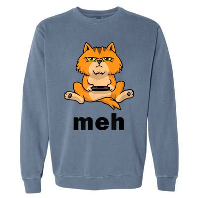 Funny Meh Cat Video Game Gift For Cat Lovers Garment-Dyed Sweatshirt