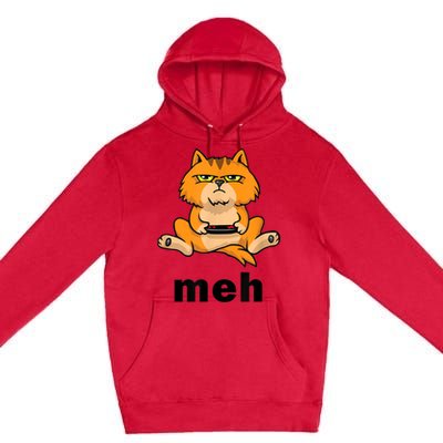 Funny Meh Cat Video Game Gift For Cat Lovers Premium Pullover Hoodie