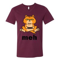 Funny Meh Cat Video Game Gift For Cat Lovers V-Neck T-Shirt