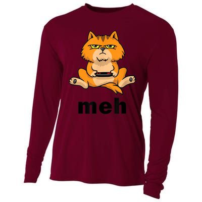 Funny Meh Cat Video Game Gift For Cat Lovers Cooling Performance Long Sleeve Crew