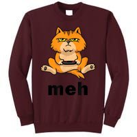 Funny Meh Cat Video Game Gift For Cat Lovers Tall Sweatshirt