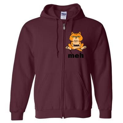 Funny Meh Cat Video Game Gift For Cat Lovers Full Zip Hoodie