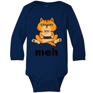 Funny Meh Cat Video Game Gift For Cat Lovers Baby Long Sleeve Bodysuit