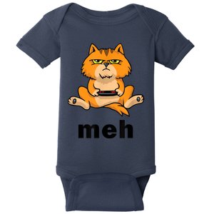 Funny Meh Cat Video Game Gift For Cat Lovers Baby Bodysuit