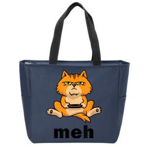 Funny Meh Cat Video Game Gift For Cat Lovers Zip Tote Bag