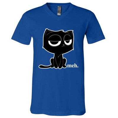 Funny Meh Cat Cool Gift Cute Kitty Cat Hooded Cool Gift Funny Gift V-Neck T-Shirt