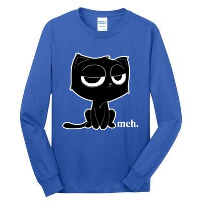 Funny Meh Cat Cool Gift Cute Kitty Cat Hooded Cool Gift Funny Gift Tall Long Sleeve T-Shirt