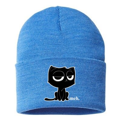 Funny Meh Cat Cool Gift Cute Kitty Cat Hooded Cool Gift Funny Gift Sustainable Knit Beanie