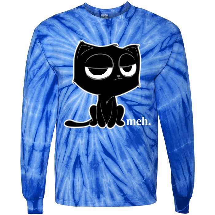 Funny Meh Cat Cool Gift Cute Kitty Cat Hooded Cool Gift Funny Gift Tie-Dye Long Sleeve Shirt