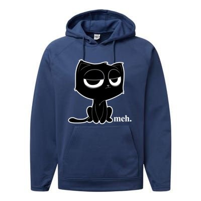 Funny Meh Cat Cool Gift Cute Kitty Cat Hooded Cool Gift Funny Gift Performance Fleece Hoodie