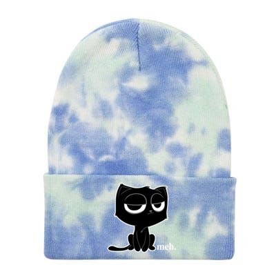 Funny Meh Cat Cool Gift Cute Kitty Cat Hooded Cool Gift Funny Gift Tie Dye 12in Knit Beanie