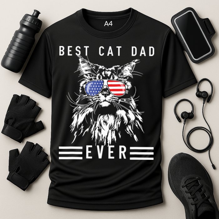 Funny Maine Coon Cat Best Cat Dad Ever Funny Cat Maine Coon Cooling Performance Crew T-Shirt