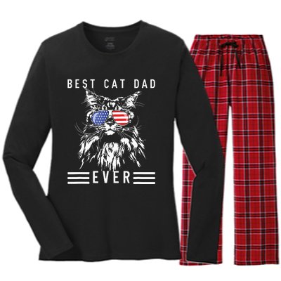 Funny Maine Coon Cat Best Cat Dad Ever Funny Cat Maine Coon Women's Long Sleeve Flannel Pajama Set 