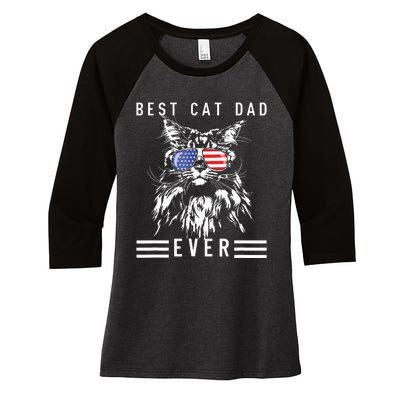 Funny Maine Coon Cat Best Cat Dad Ever Funny Cat Maine Coon Women's Tri-Blend 3/4-Sleeve Raglan Shirt