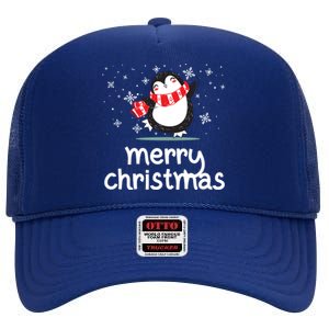 Funny Merry Christmas Funny Penguin Christmas Meaningful Gift High Crown Mesh Back Trucker Hat