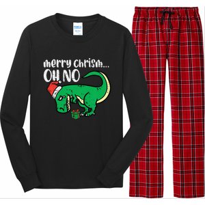 Funny Merry Christmas Oh No Trex Funny Xmas Dino Long Sleeve Pajama Set