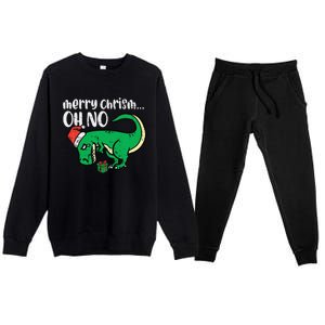 Funny Merry Christmas Oh No Trex Funny Xmas Dino Premium Crewneck Sweatsuit Set