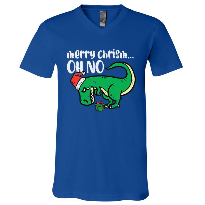 Funny Merry Christmas Oh No Trex Funny Xmas Dino V-Neck T-Shirt