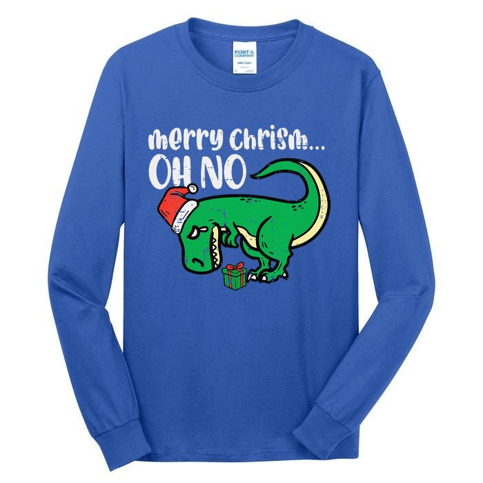 Funny Merry Christmas Oh No Trex Funny Xmas Dino Tall Long Sleeve T-Shirt