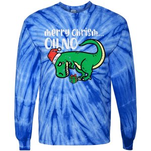 Funny Merry Christmas Oh No Trex Funny Xmas Dino Tie-Dye Long Sleeve Shirt