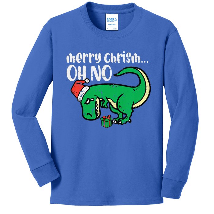 Funny Merry Christmas Oh No Trex Funny Xmas Dino Kids Long Sleeve Shirt