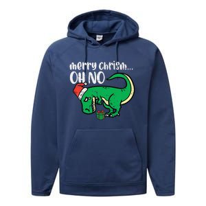 Funny Merry Christmas Oh No Trex Funny Xmas Dino Performance Fleece Hoodie