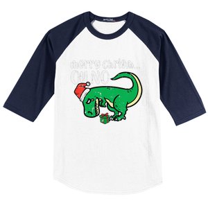 Funny Merry Christmas Oh No Trex Funny Xmas Dino Baseball Sleeve Shirt