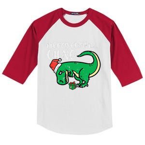 Funny Merry Christmas Oh No Trex Funny Xmas Dino Kids Colorblock Raglan Jersey