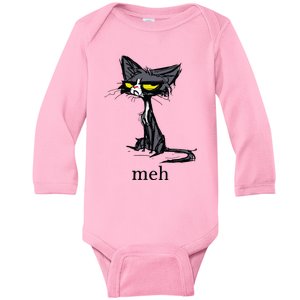 Funny Meh Cat Gift For Cat Lovers Baby Long Sleeve Bodysuit