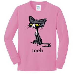 Funny Meh Cat Gift For Cat Lovers Kids Long Sleeve Shirt