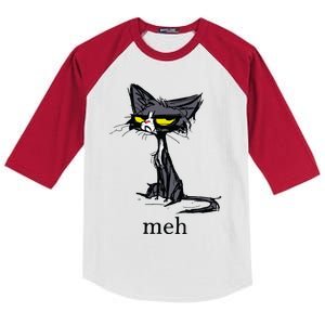 Funny Meh Cat Gift For Cat Lovers Kids Colorblock Raglan Jersey