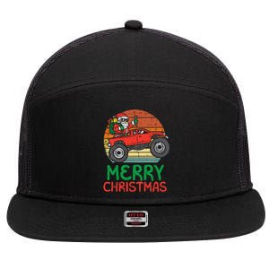 Funny Merry Christmas Santa Monster Truck Xmas 7 Panel Mesh Trucker Snapback Hat