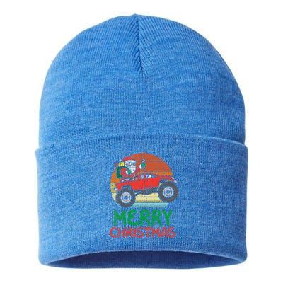 Funny Merry Christmas Santa Monster Truck Xmas Sustainable Knit Beanie