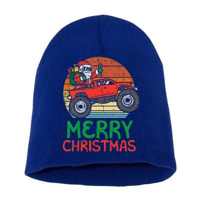 Funny Merry Christmas Santa Monster Truck Xmas Short Acrylic Beanie