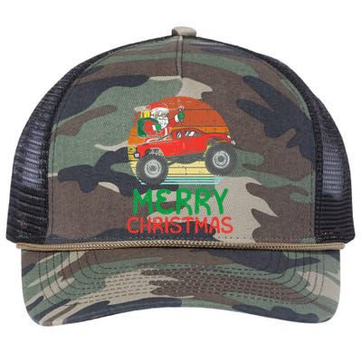 Funny Merry Christmas Santa Monster Truck Xmas Retro Rope Trucker Hat Cap