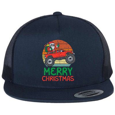 Funny Merry Christmas Santa Monster Truck Xmas Flat Bill Trucker Hat