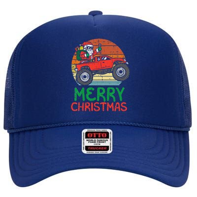 Funny Merry Christmas Santa Monster Truck Xmas High Crown Mesh Back Trucker Hat