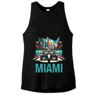 Formula Miami City Racing Circuit Car Map G.R.A.N.D P.R.I.X Race Ladies PosiCharge Tri-Blend Wicking Tank