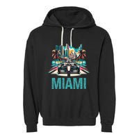 Formula Miami City Racing Circuit Car Map G.R.A.N.D P.R.I.X Race Garment-Dyed Fleece Hoodie