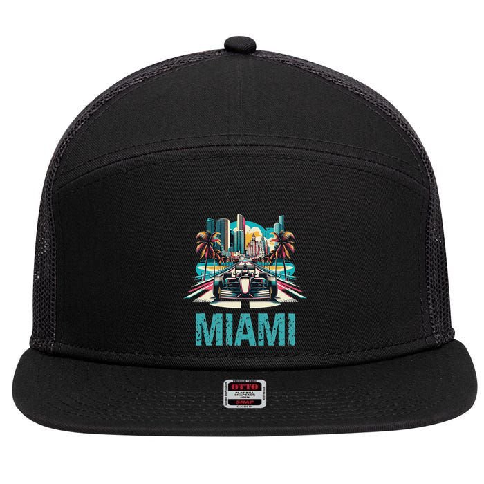 Formula Miami City Racing Circuit Car Map G.R.A.N.D P.R.I.X Race 7 Panel Mesh Trucker Snapback Hat