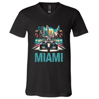 Formula Miami City Racing Circuit Car Map G.R.A.N.D P.R.I.X Race V-Neck T-Shirt