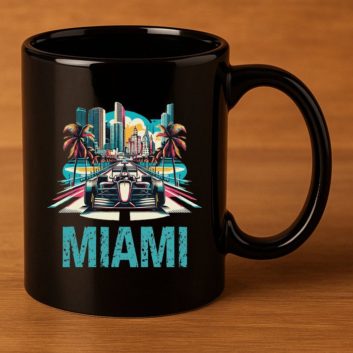 Formula Miami City Racing Circuit Car Map G.R.A.N.D P.R.I.X Race 11oz C Handle Ceramic Mug