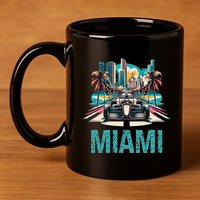 Formula Miami City Racing Circuit Car Map G.R.A.N.D P.R.I.X Race 11oz C Handle Ceramic Mug