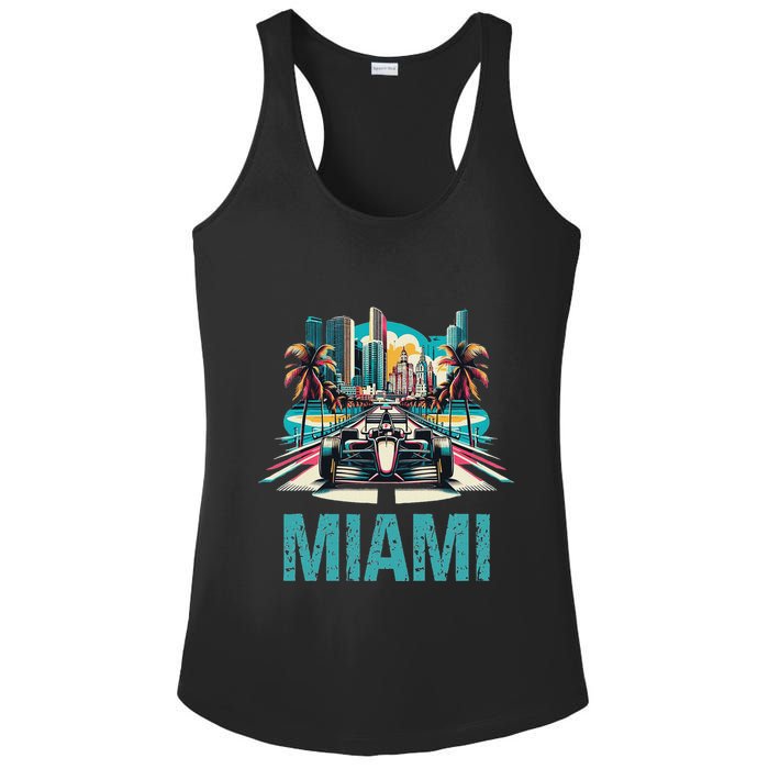 Formula Miami City Racing Circuit Car Map G.R.A.N.D P.R.I.X Race Ladies PosiCharge Competitor Racerback Tank