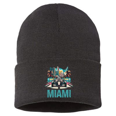 Formula Miami City Racing Circuit Car Map G.R.A.N.D P.R.I.X Race Sustainable Knit Beanie