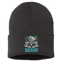 Formula Miami City Racing Circuit Car Map G.R.A.N.D P.R.I.X Race Sustainable Knit Beanie