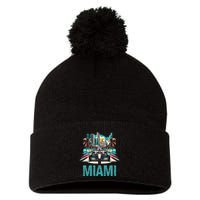 Formula Miami City Racing Circuit Car Map G.R.A.N.D P.R.I.X Race Pom Pom 12in Knit Beanie